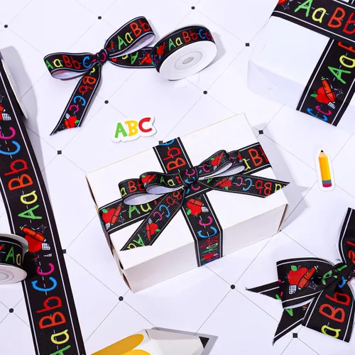 Miniatura 4 de JarThenaAMCS 3 rollos de cinta de grogrén Vuelta al Colegio, cinta de grogrén con temática escolar, cinta de grogrén con estampado ABC, cinta