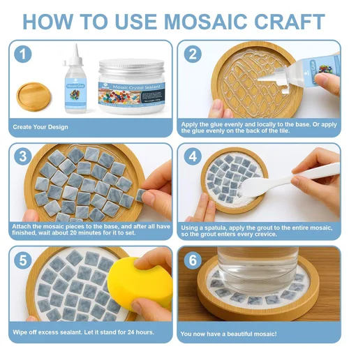 Miniatura 4 de Kit de mosaico, incluye pegamento de mosaico y lechada, aplicador, guantes, perfecto para hacer decoración del hogar, manualidades, regalos hechos a