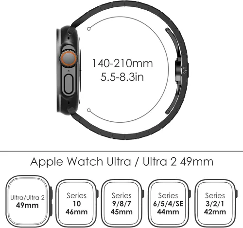 Miniatura 9 de CHANCHY Correa de acero inoxidable compatible con Apple Watch Ultra 3/2/1 de 1.732 pulgadas, Series 11/10 de 1.812 pulgadas, 9/8/7 1.772 pulgadas