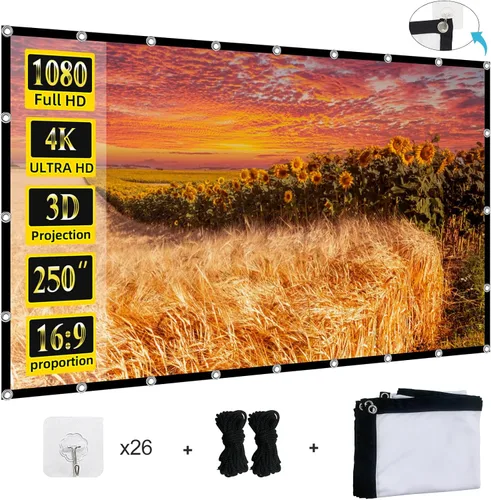 Miniatura 11 de Pantalla de proyector plegable de 60 pulgadas, XINLEMY 4K 16:9 HD, pantalla de proyección portátil de cine de doble cara para cine en casa, patio