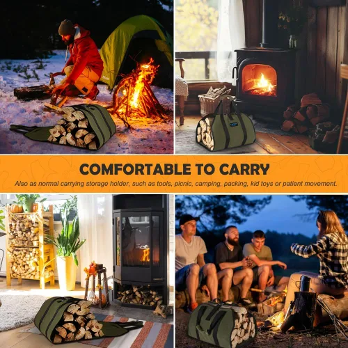 Miniatura 6 de HRX Package Bolsa Transportadora de Leña de Lona Encerada, Tote Resistente al Agua para Troncos, Bolsa para Transportar Madera con Asas para Viajes