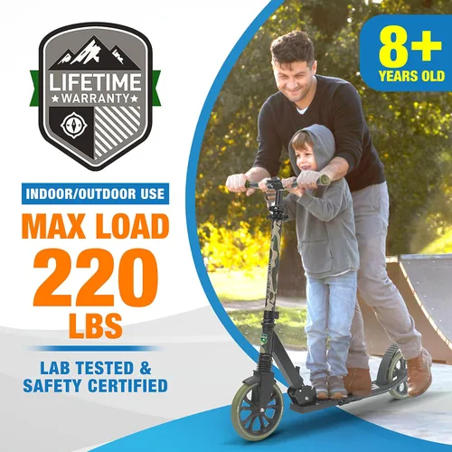 Miniatura 6 de SereneLife Patinete ligero y plegable cómodo manubrio de barra en T, scooter ajustable para adolescentes y adultos, cubierta de aleación con ruedas