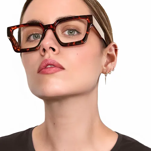 Miniatura 4 de livho Marco de gafas de gran tamaño para mujer y hombre, lentes rectangulares de moda para computadora, marco elegante *Tortuga de coco