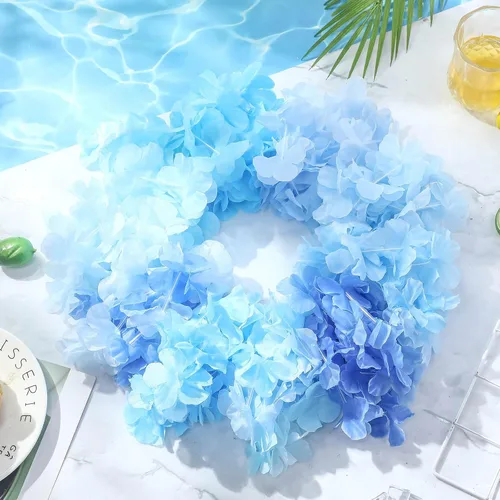 Miniatura 7 de Jexine 250 piezas de collar floral hawaiano a granel tropical Luau Leis verano playa floral para decoración de fiesta de cumpleaños, bodas y Azul