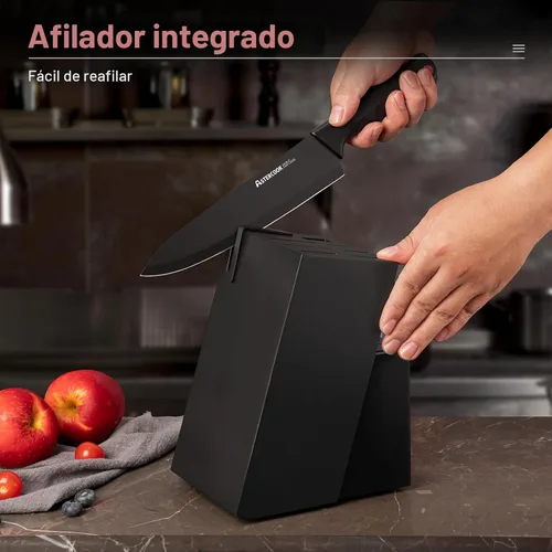 Miniatura 4 de Astercook - Juego de cuchillos de 15 piezas para cocina con bloque, juego de cuchillos de cocina aptos para lavavajillas con bloque afilador