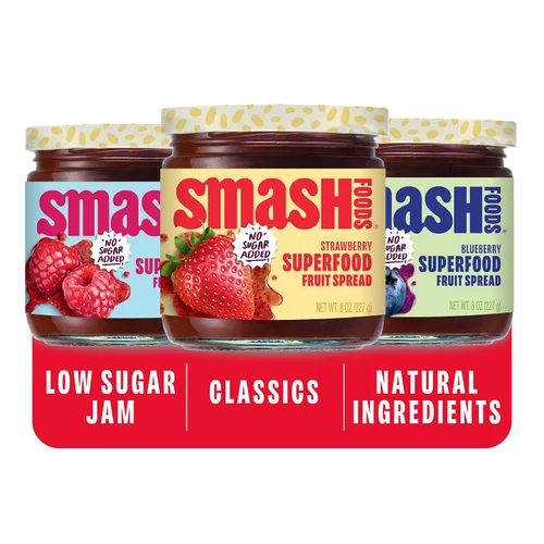 Miniatura 8 de Smash Foods Jam, Variety Adventure paquete de 3 Sin azúcar añadido, gelatina naturalmente dulce Apto para dieta cetogénica, baja en calorías