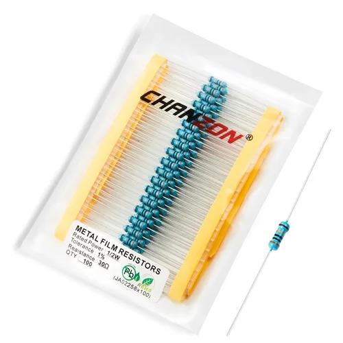 Miniatura 48 de Chanzon - 100 resistencias de película metálica 1/2 W (0.5 W) 10 Ω ohmios ±1% de tolerancia 10R MF, resistencias de agujero pasante con limitación