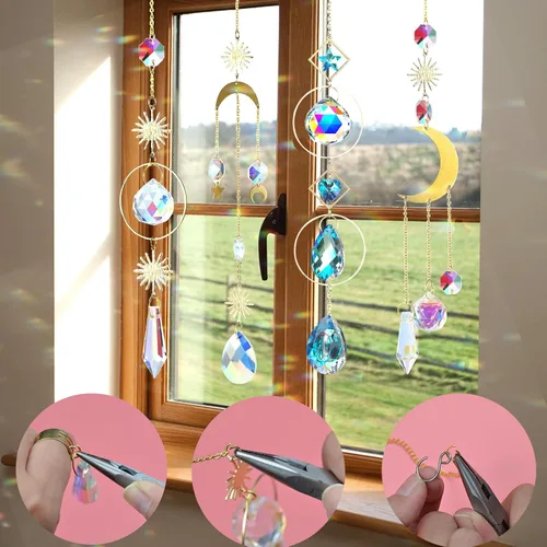 Miniatura 3 de Juego de 370 piezas de atrapasoles de cristal, lámparas de araña colgantes, piezas de prismas de arco iris, colgantes para colgar ventanas