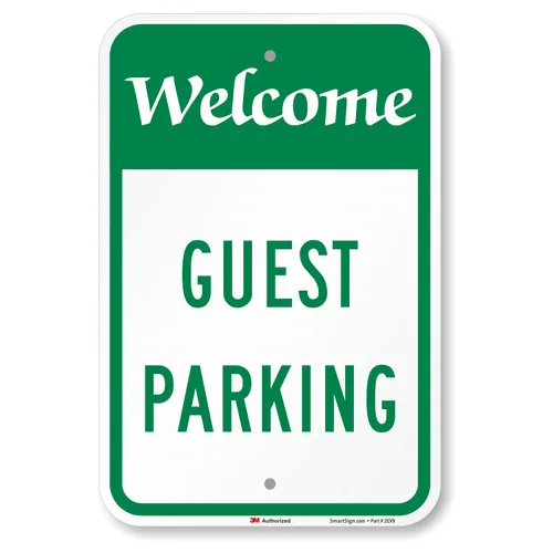 SmartSign Letrero de metal con texto en inglés "Welcome - Guest Parking" de 18 x 12 pulgadas, aluminio de 63 mil, material reflectante laminado de