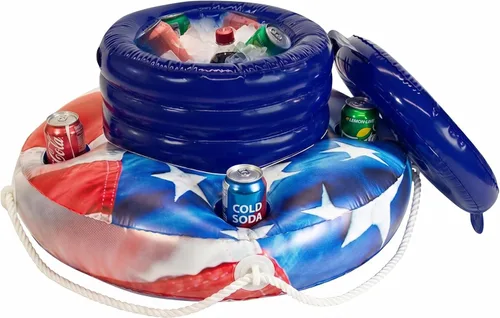 Miniatura 7 de Stars and Stripes American Flag Inflatable Outdoor Pool Rafts, Coolers, & Swim Rig Collection. Celebrate The USA. Fideos inflables de natación