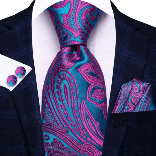 Miniatura 225 de Hi-Tie Corbatas de seda para hombre, diseño de cachemira a rayas, con bolsillo, gemelos cuadrados, conjunto formal de negocios