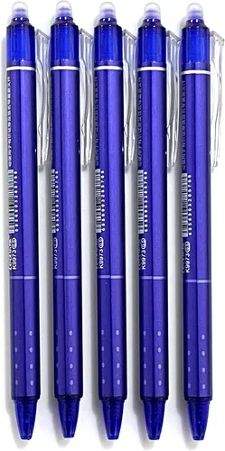 sencoo Paquete de 5 bolígrafos de gel azul borrables retráctiles y borrables de tinta azul para estudiantes, papelería, oficina, premios escolares,