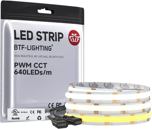 Miniatura 13 de BTF-LIGHTING FCOB COB - Tira de luces LED CCT IP65, flexible, de alta densidad, 16.4 pies, 640LED/m, sintonizable, 3000K-6000K DC12V CRI 90+, cinta