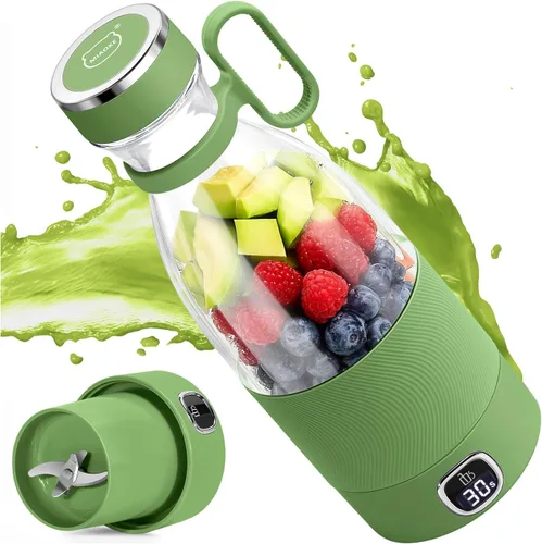 MIAOKE Licuadora portátil, vaso exprimidor de 6 cuchillas para batidos de jugo y licuados de 11.8 fl oz, mini licuadora con pantalla LED, recargable