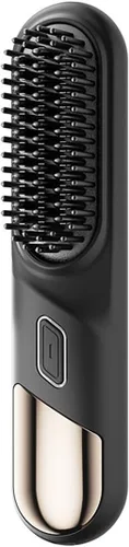 Cepillo alisador de pelo inalámbrico portátil, tamaño mini de viaje, revestimiento de cerámica, diseño antiquemaduras (negro)