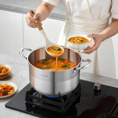 Miniatura 8 de VEVOR Olla de acero inoxidable, olla de acero inoxidable de 8 cuartos con tapa de vidrio, sin PFOA, sin PFAS, compatible con estufas de gas, cocinas