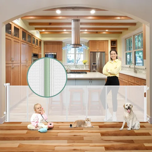 Miniatura 22 de Puertas de bebé retráctiles reforzadas de 55" de ancho para puertas para prevenir que se arrastre, puerta retráctil para exteriores, puertas