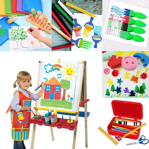 Miniatura 5 de Herramientas de dibujo de pintura de arte y manualidades para niños, juego de brochas de esponja de flores, kits divertidos de aprendizaje temprano