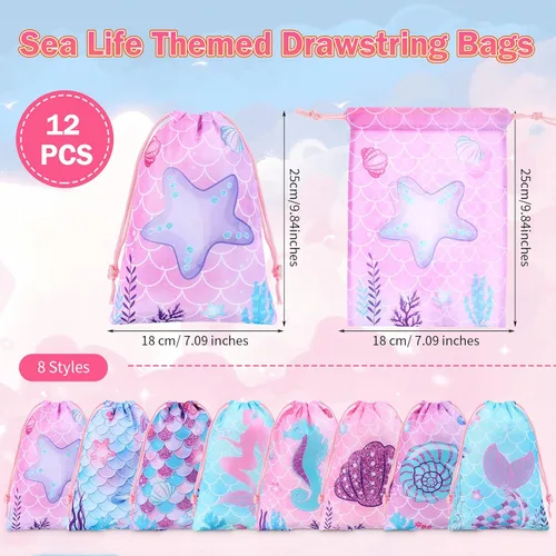 Miniatura 2 de Clabby 12 mochilas con cordón de sirena a granel, bolsas de regalo de dulces, bolsas de regalo para fiestas de cumpleaños, escamas de pescado bajo