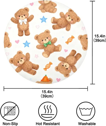 Miniatura 4 de Cartoon Cute Brown Teddy Bear Round Jute placemats placemat with Plate Set of 4 15x15 in manteles para mesa
