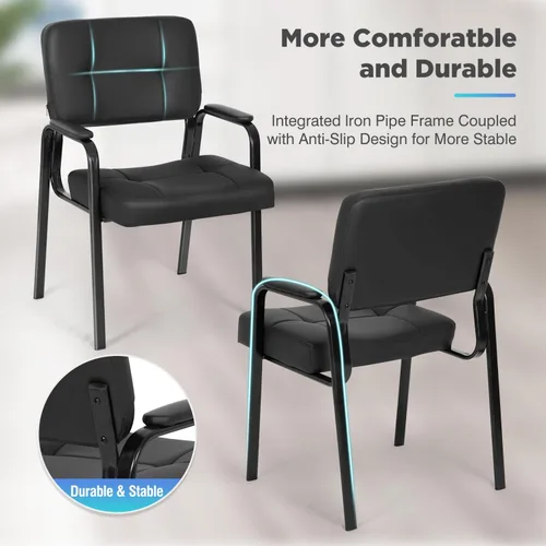 Miniatura 4 de Sillas de oficina para invitados con reposabrazos de piel sintética, diseño ergonómico para el hogar, reuniones, salas de conferencias, color negro
