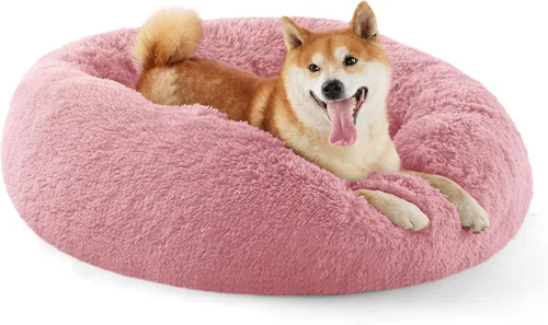 Miniatura 90 de Bedsure - Cama relajante para perro mediano, lavable, tipo dona, cama para gato, antideslizante, redonda, afelpada, mullida, de piel sintética