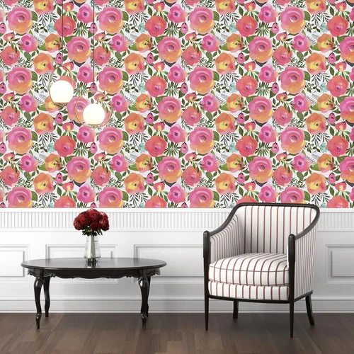 Miniatura 2 de WENMER Papel tapiz floral para despegar y pegar de 17.7 x 118 pulgadas, acuarela decorativa de flores rosas durazno, extraíble, para tocador