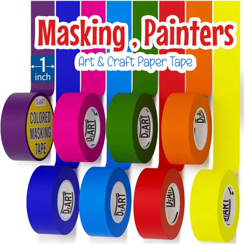 Miniatura 12 de DEART Cinta adhesiva de colores para pintores, 12 o 8 unidades, 1 pulgada o 0.6 pulgadas, suministros de arte para niños, codificación, pizarra