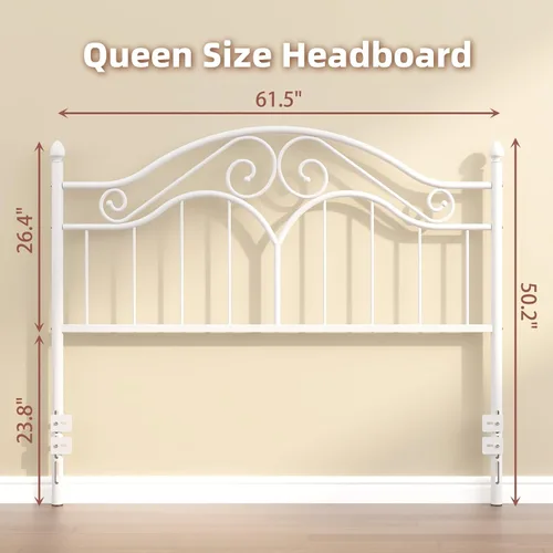 Miniatura 2 de Elephance Cabecero para Marco de Cama Tamaño Queen, Cabecero de Metal de Cama con Plataforma Vintage Únicamente, Altura Ajustable, Resistente