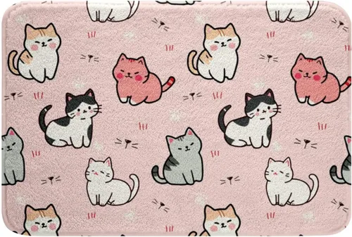 Erosebridal Alfombras de baño rosas para niñas, tapete de baño con diseño de gatos, tapete antideslizante con temática de animales kawaii, tapete de
