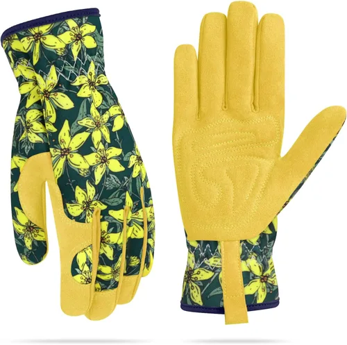 Guantes de jardinería para mujeres, guantes de cuero para trabajo en jardín, a prueba de espinas, sin perforación, para cavar, plantar y podar Azul