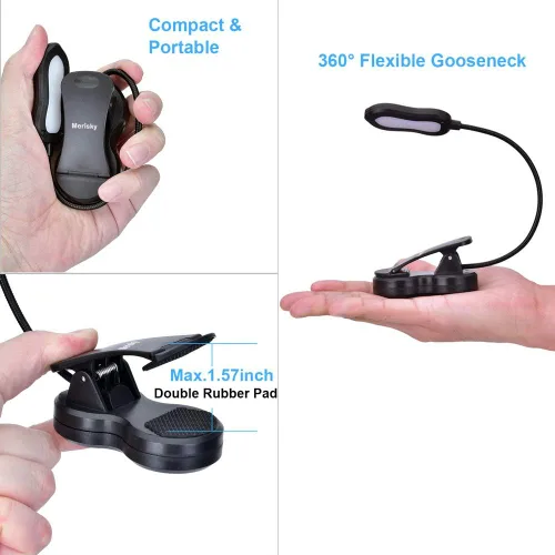 Miniatura 4 de Luz de libro recargable: luz LED de libro con clip para leer en la cama, ajustable de 3 colores y 3 brillos - Lámpara de lectura para el cuidado