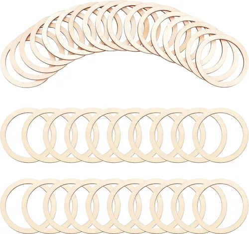 Miniatura 20 de NBEADS 100 piezas de madera sin terminar de 1.96 pulgadas con forma de anillos, adornos circulares, rebanadas de madera en blanco para pintura