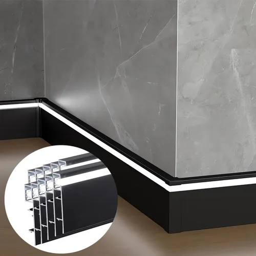 JARBIH Paquete de 10 luces de 0,5 m/1,64 pies de aluminio para zócalos, sistema de canal LED de línea de zócalo de 78x12mm, luz de barra rígida de