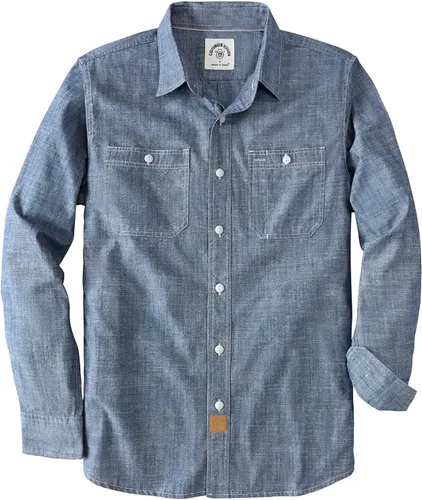 Dubinik® Chambray - Camisa de trabajo de algodón de manga larga para hombre, con 2 bolsillos, casual, con botones