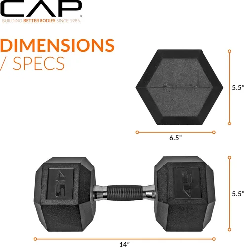 Miniatura 4 de CAP Barbell Peso de la mancuerna hexagonal recubierta, individual, 10-120 libras, múltiples opciones