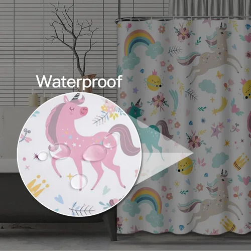 Miniatura 4 de Emvency Cortina de ducha para niños, diseño de unicornio azul arcoíris, rosa, flecha, hermosa tela de poliéster impermeable, 72 x 72 pulgadas, juego