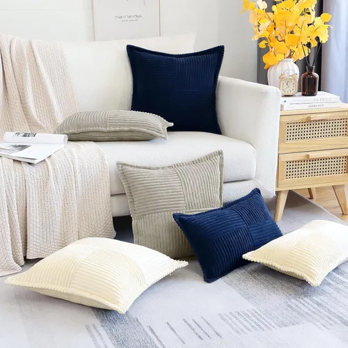 Miniatura 8 de OTOSTAR Fundas de almohada a rayas de corduroy con empalme, fundas de almohada boho súper suaves, fundas de almohada decorativas de textura en Gris