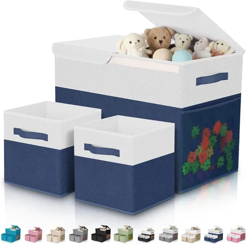 Miniatura 15 de Paquete de 3 Cajas Grandes de Almacenamiento de Juguetes de 23" con Cubos Contenedores de 11", Organizador de Juguetes Plegable con Tapas para Verde