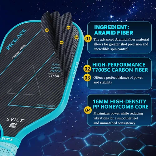 Miniatura 6 de Carbon Fiber Pickleball Paddle 16mm – Professional Pickleball Paddles with Superior Control, Power & Spin – Extended Handle for Two-Handed Grip