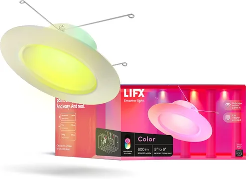 Miniatura 10 de LIFX Luz descendente empotrable inteligente sin lata de 4 pulgadas, borde deflector profundo, RGB + blanco sintonizable (1500-9000 K), control