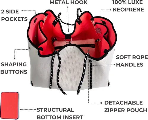 Miniatura 4 de POPUPS Bolso grande de neopreno para mujer - Bolso de mano de diseñador para todos los días, para el trabajo, la playa y viajes con bolsillos
