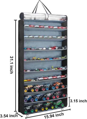 Miniatura 5 de Vitrina compatible con autos de juguete, coches de cerillas, camiones monstruo, vitrina colgante a prueba de polvo para autos de juguete, coches