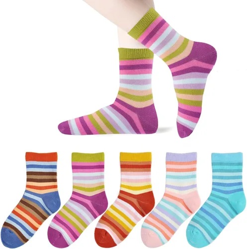 EPEIUS Paquete de 5 calcetines sin costuras con rayas arcoíris para niños y niñas