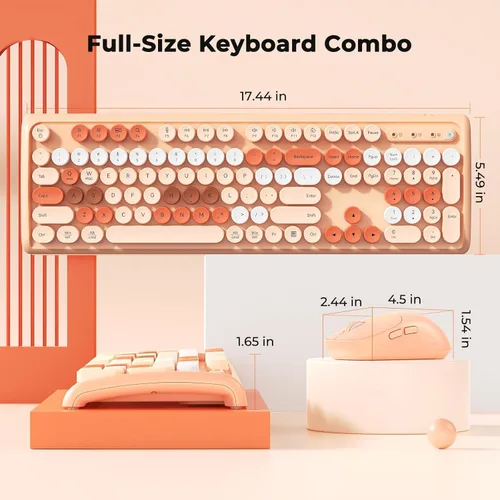 Miniatura 3 de Coloridos teclados inalámbricos de computadora, mouse combinados, teclado retro de tamaño completo, mouse inalámbrico ajustable DPI de 4 niveles