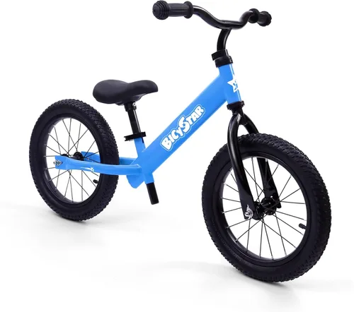 Bicystar Bicicleta de equilibrio de 14 pulgadas para niños de 3 a 6 años, sin pedales, neumáticos de goma neumática, altura ajustable, bicicleta sin