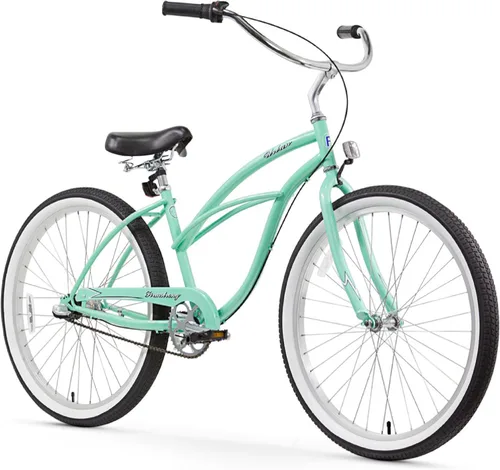 Miniatura 27 de Sixthreezero Urban Lady Beach Cruiser - Bicicleta híbrida de 3 velocidades para mujer Verde militar con llantas rosadas con asiento negro/puños