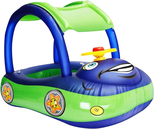 iGeeKid Flotador inflable de piscina para bebé con toldo, asiento de seguridad para bebé, flotadores de natación en forma de automóvil, flotadores