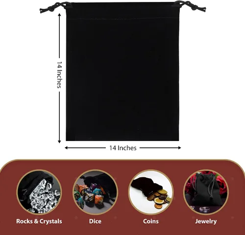 Miniatura 3 de Mandala Crafts Bolsas de terciopelo negro con cordón de 14 x 14 pulgadas, 10 bolsas grandes de terciopelo con cordón a granel para regalos de fiesta