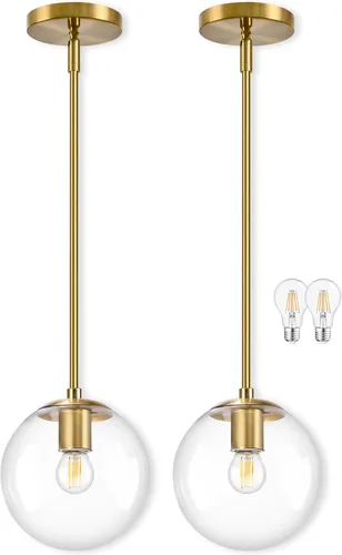 Miniatura 11 de Bagood Lámpara Colgante de Globo de 6" Dorada Lámpara Colgante de Mediados de Siglo Luces Colgantes de Globo para Isla de Cocina Acabado en Latón